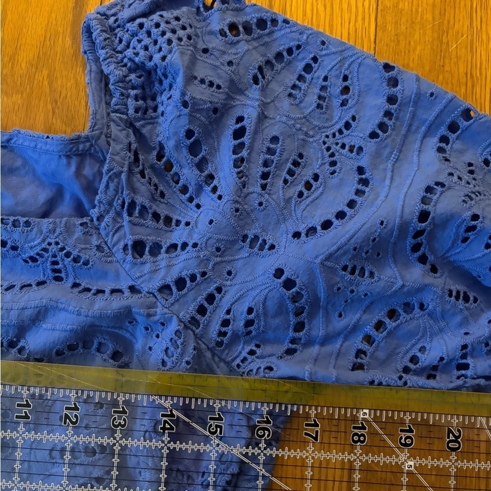 Talbots Womens Blue Eyelet Lace Puff Sleeve Square Neck Top Blouse Size 4 - Picture 6 of 8